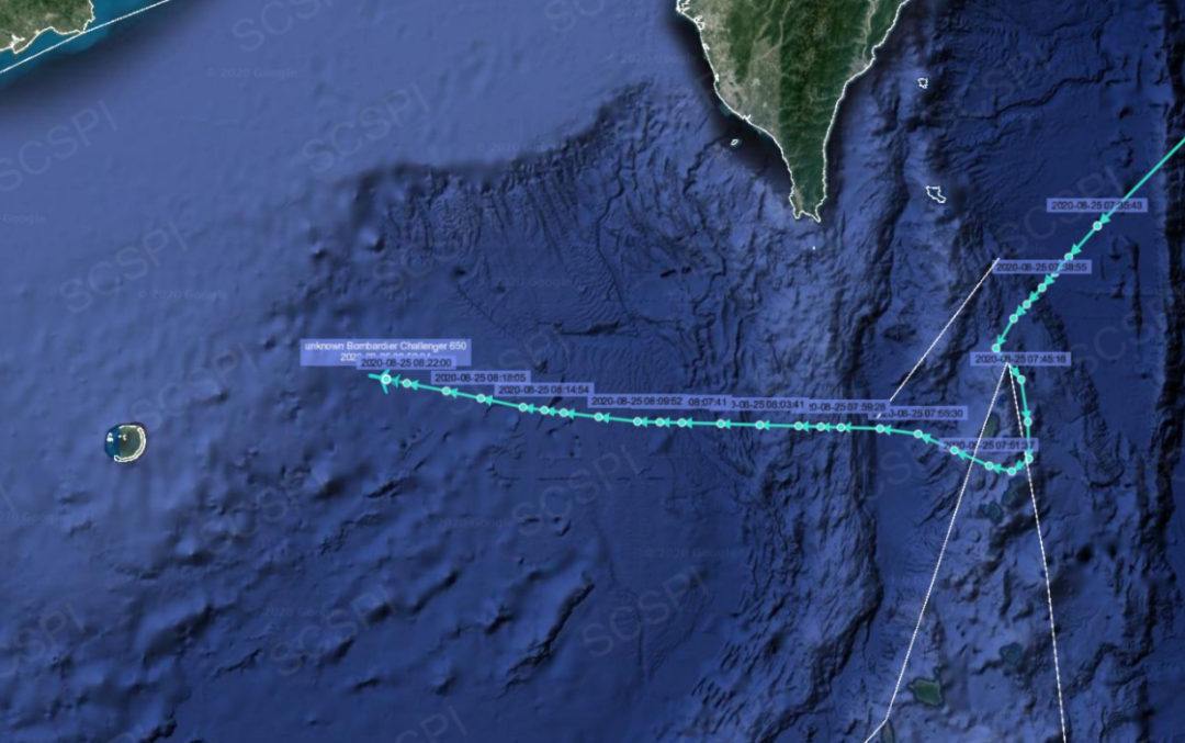  “南海战略态势感知”计划平台8月25日发布的美国陆军侦察机飞行路线