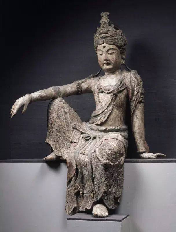 纽约大都会博物馆藏北魏 云岗石窟 彩绘石雕交脚菩萨像 纽约大都会