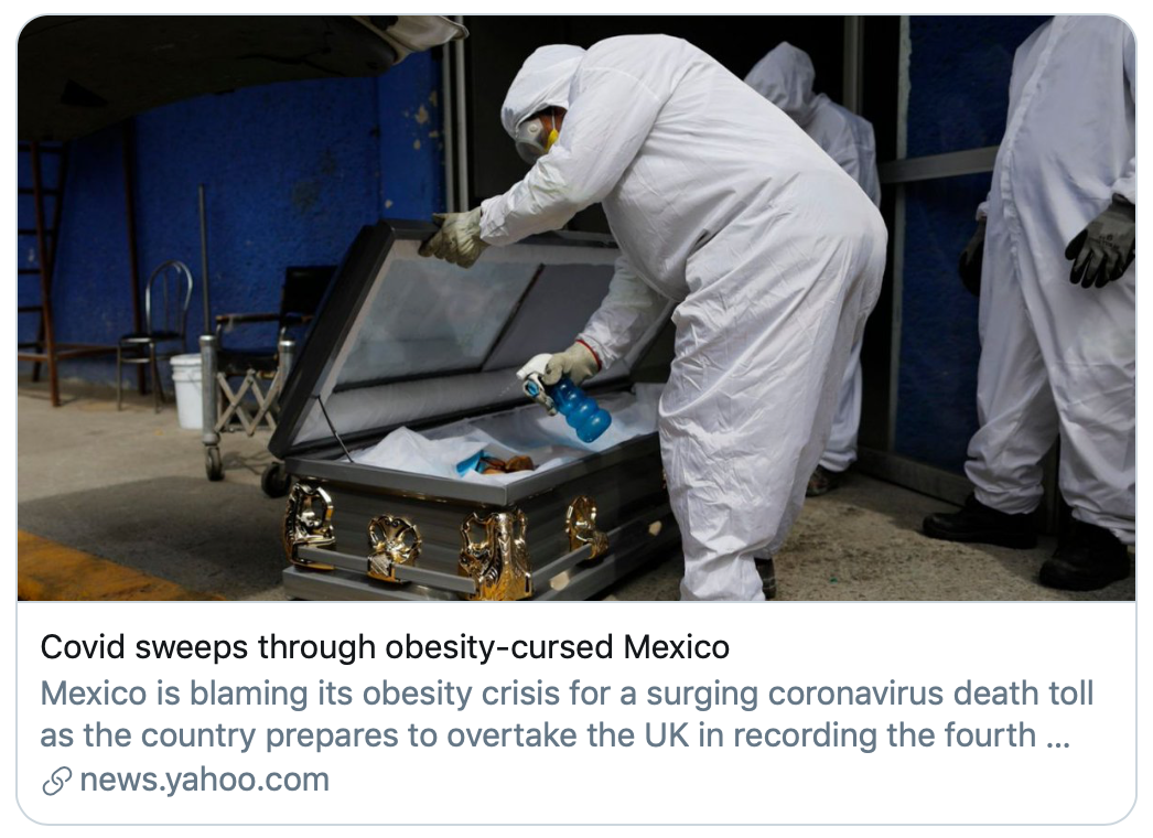 新冠肆虐肥胖问题严重的墨西哥。/《电讯报》报道截图