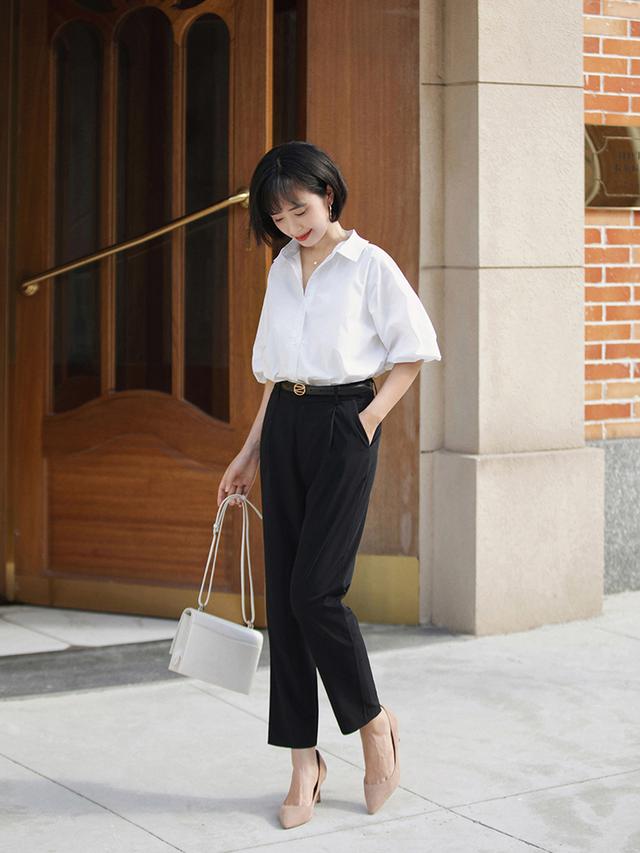 30岁女人如何穿才减龄?法式复古翻领衬衫搭配西裤,高级又洋气