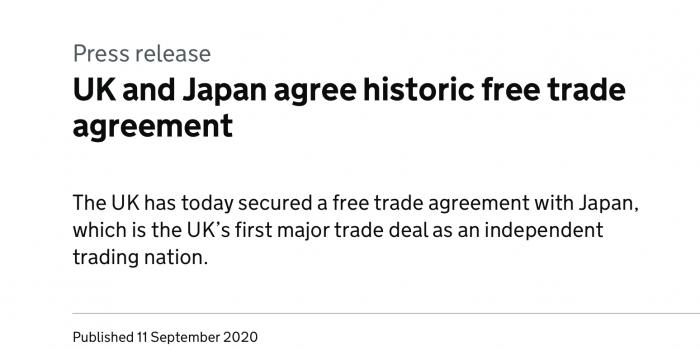英国拿下后脱欧时代首个重大贸易协议 英日达成自贸协定