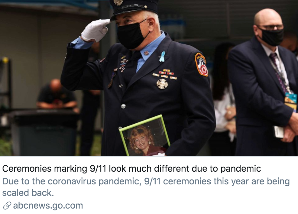 由于新冠肺炎疫情，“9·11”事件的纪念活动看起来与以往不同。/美国广播公司报道截图