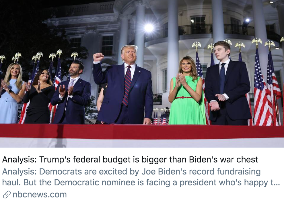 特朗普的联邦预算超过了拜登的竞选资金。/ 美国全国广播公司报道截图