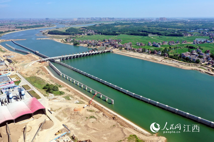 高清图壮观航拍江西信江八字嘴航电枢纽工程