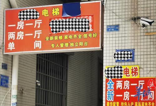 红底白字写着"全新装修,豪华配置,拎包入住"的出租房广告牌比比皆是