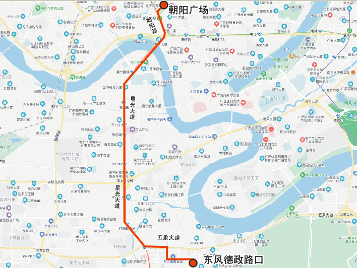 △新增WD13路（朝阳广场-东风德政路口）运行示意图