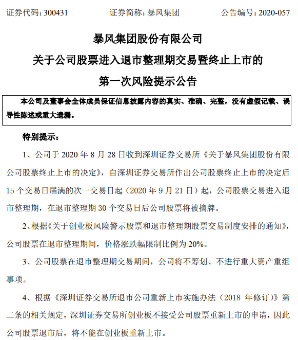 首只跌幅20%退市股来了！市值缩水99% 业绩高增长股名单(股)
