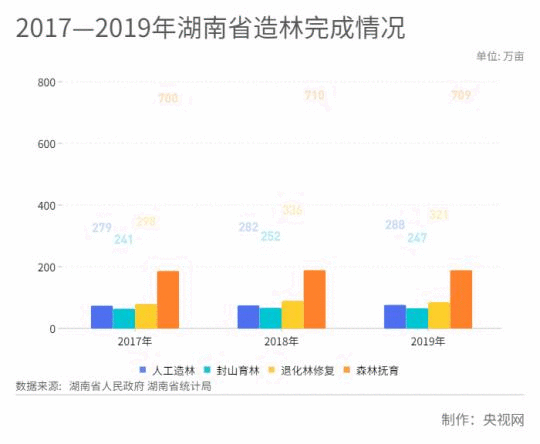 图5：2017—2019年湖南省造林完成情况