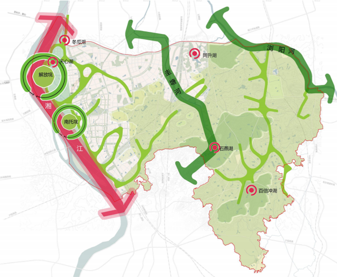 ▲长沙南部融城片区整体水系格局