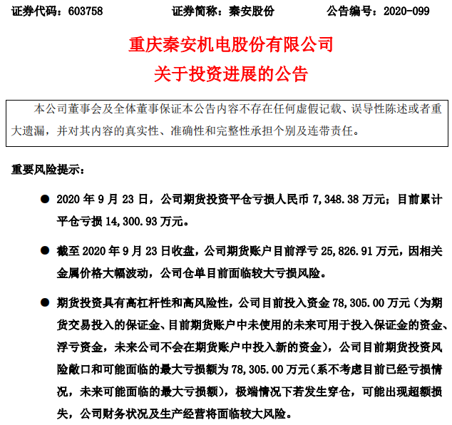 秦安平仓又亏了 期货账户累计浮亏近2.6亿！网友：就怕套保变投机