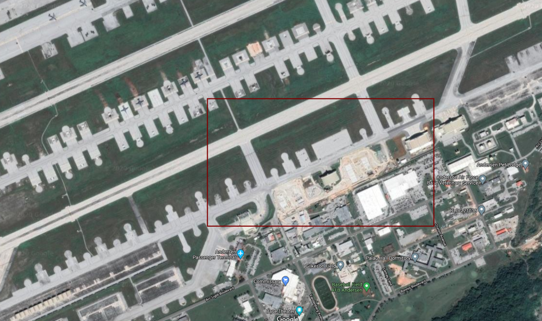 卫星地图上所显示的美国关岛安德森空军基地