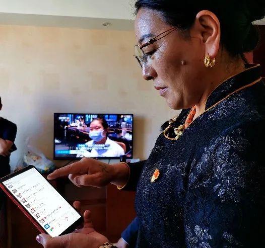 图为治加村妇联主任色尕向记者展示微信上的工作群。