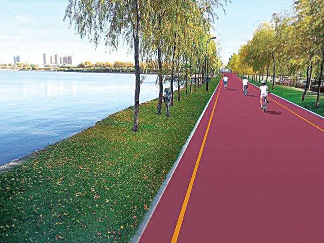 靓!大庆这里的环湖路将铺彩色沥青健身步道