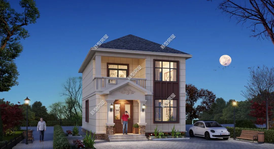 房屋外观造型优雅,外墙采用真石漆喷涂,配合大气的门斗设计,十分有