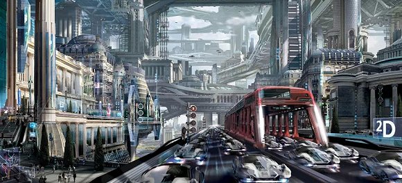 (《全面回忆》中低空飞行汽车)