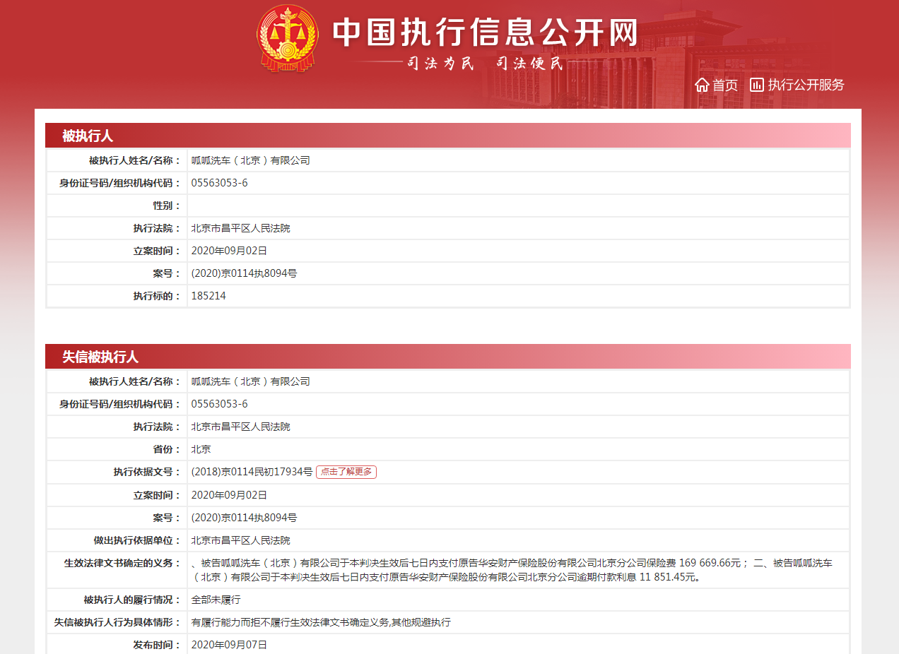 58同城关联公司呱呱洗车成失信被执行人 姚劲波为疑似实控人