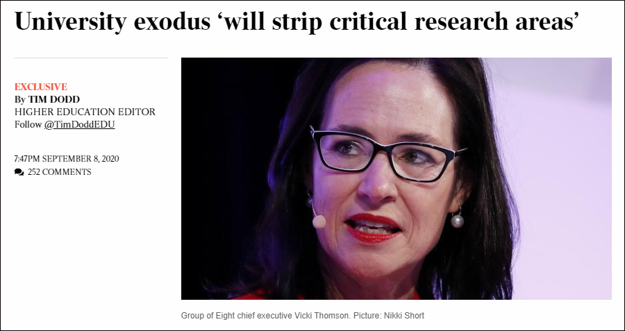 澳大利亚八校联盟：经费不足或致万名关键领域精英研究员外流