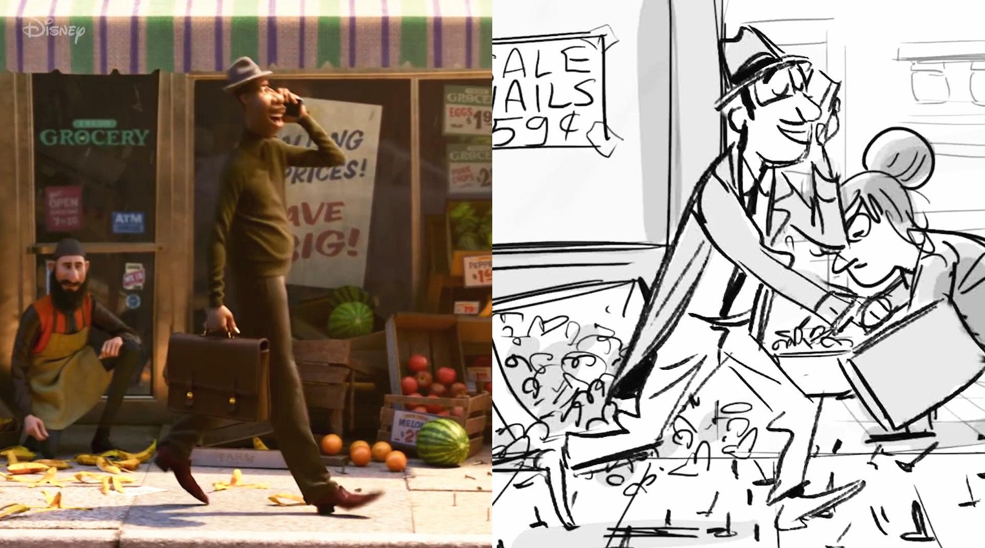 力作《心灵奇旅》官方发布一段手稿与动画对比画面 .