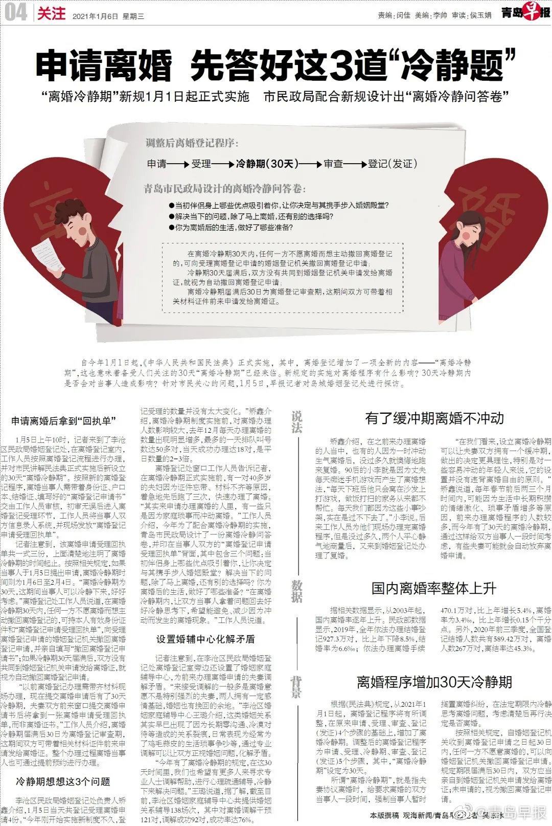 离婚冷静期实施！申请离婚先答好这三道题…休闲区蓝鸢梦想 - Www.slyday.coM