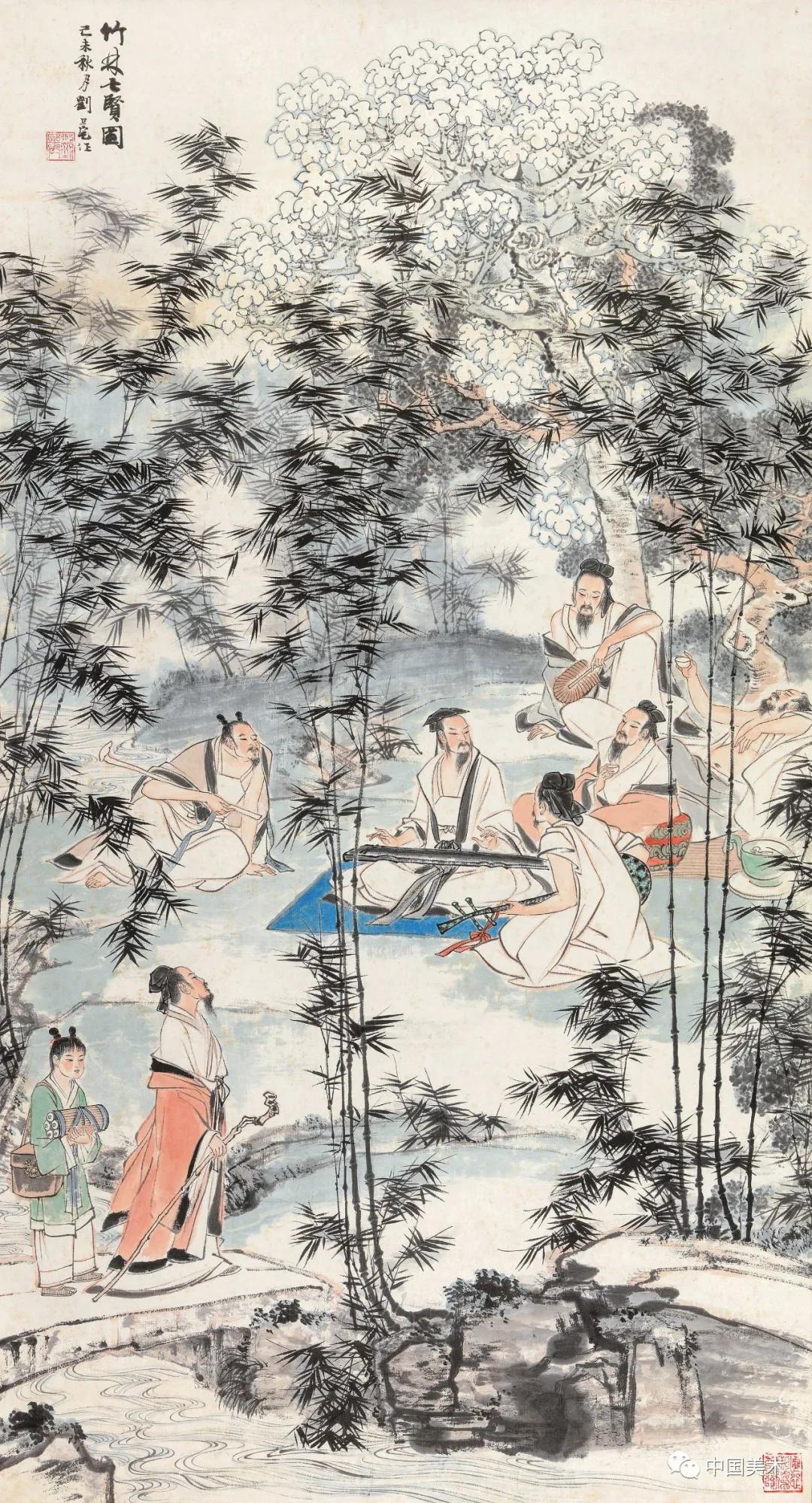 刘旦宅 竹林七贤吴昌硕 山林幽聚图张大千 寻梅图张大千 蕉荫避暑图傅