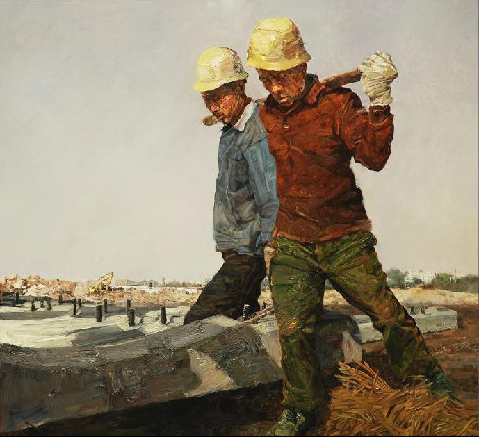 青年艺术家何永兴油画中的农民工兄弟