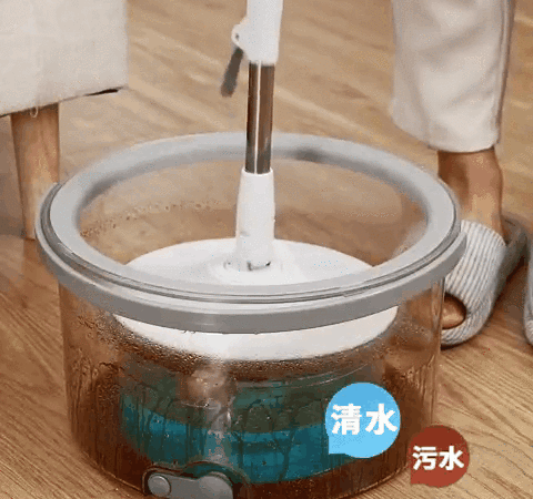 只用清水拖地分离污水同时甩干超干净超长拖把杆更省力