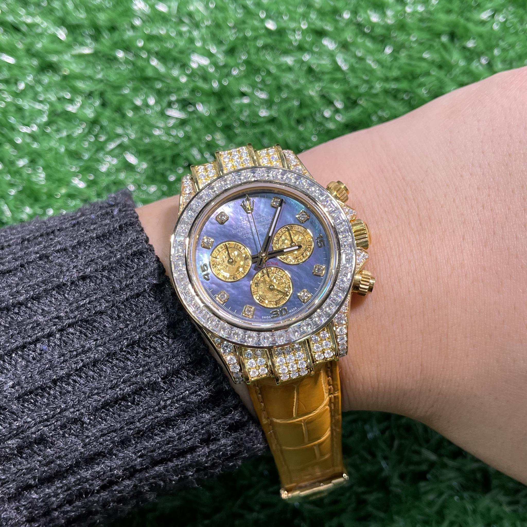 劳力士改装篇后镶钻劳力士迪通拿改装大溪地贝母盘案例