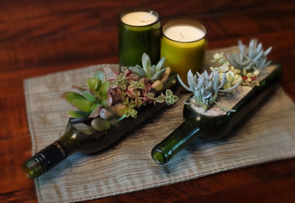 养花新创意:打磨加工酒瓶当花盆,颜值可媲美艺术品