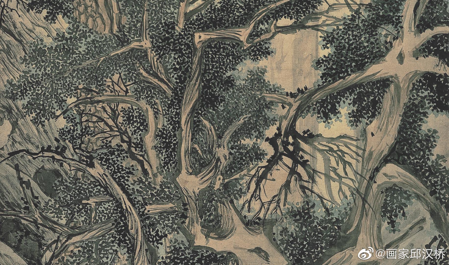 《古木寒泉图》,明代,文徵明,绢本设色,纵94.1厘米