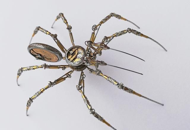 大多男生都会两眼放光艺术家用旧手表制成超酷的蒸汽朋克蜘蛛