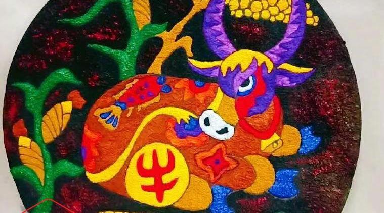纸浆画"牛年吉祥" 牛起来!