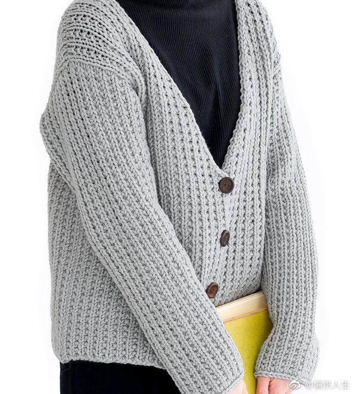 分享一款粗线编织的棒针开衫