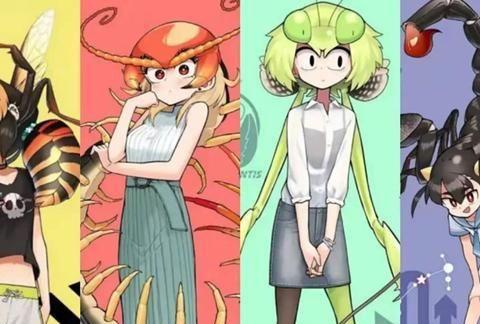 昆虫拟人化,娘化后的螳螂神似呆萌,小黄蜂可劲的霸气