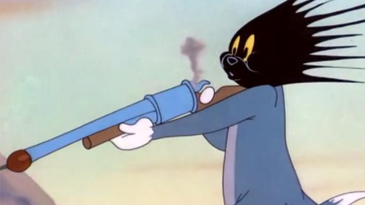 猫和老鼠:汤姆要用枪打大雁,结果被杰瑞堵了回去,把自己打了