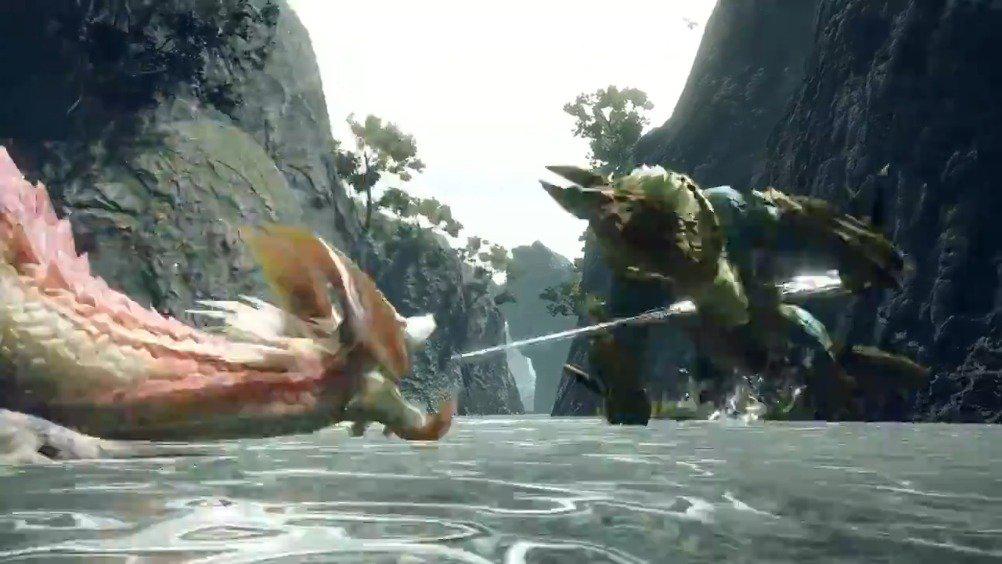 《怪物猎人:崛起》官方公开了一段雷狼龙对战泡狐龙视频