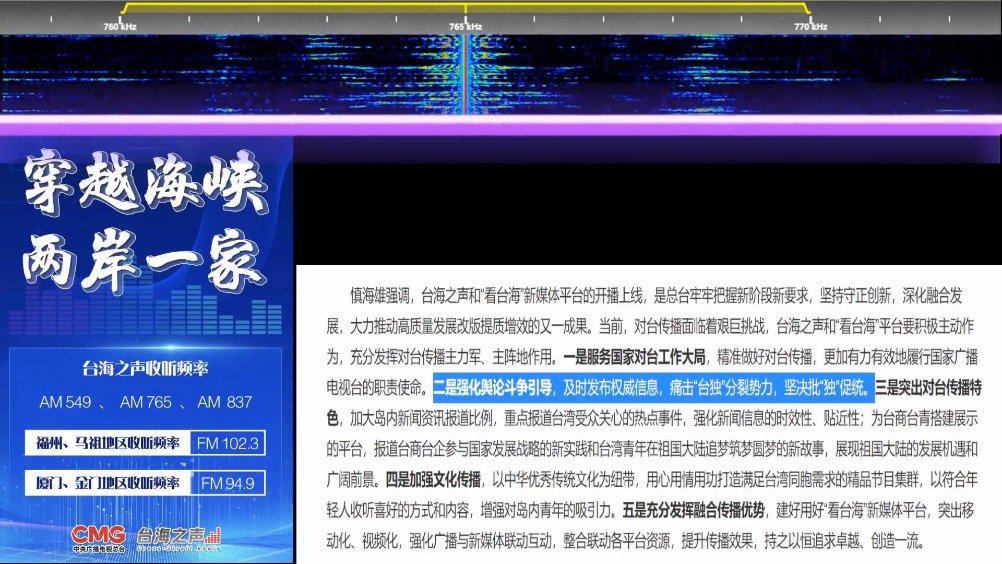 中央广播电视总台《台海之声》通过通信卫星和网络对台广播