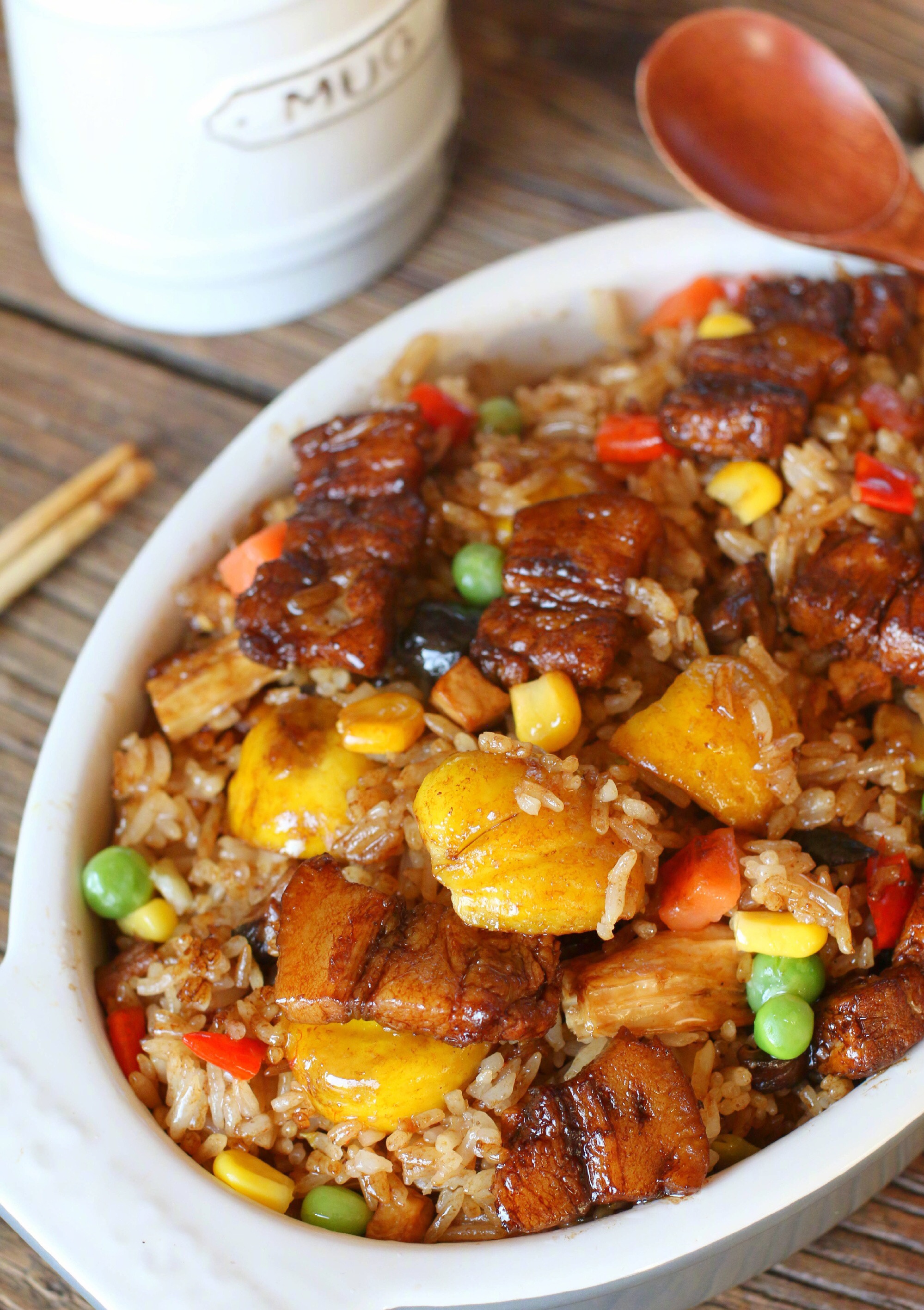 五花肉糯米焖饭好吃程度五颗星软糯的米饭配上入味的五花肉