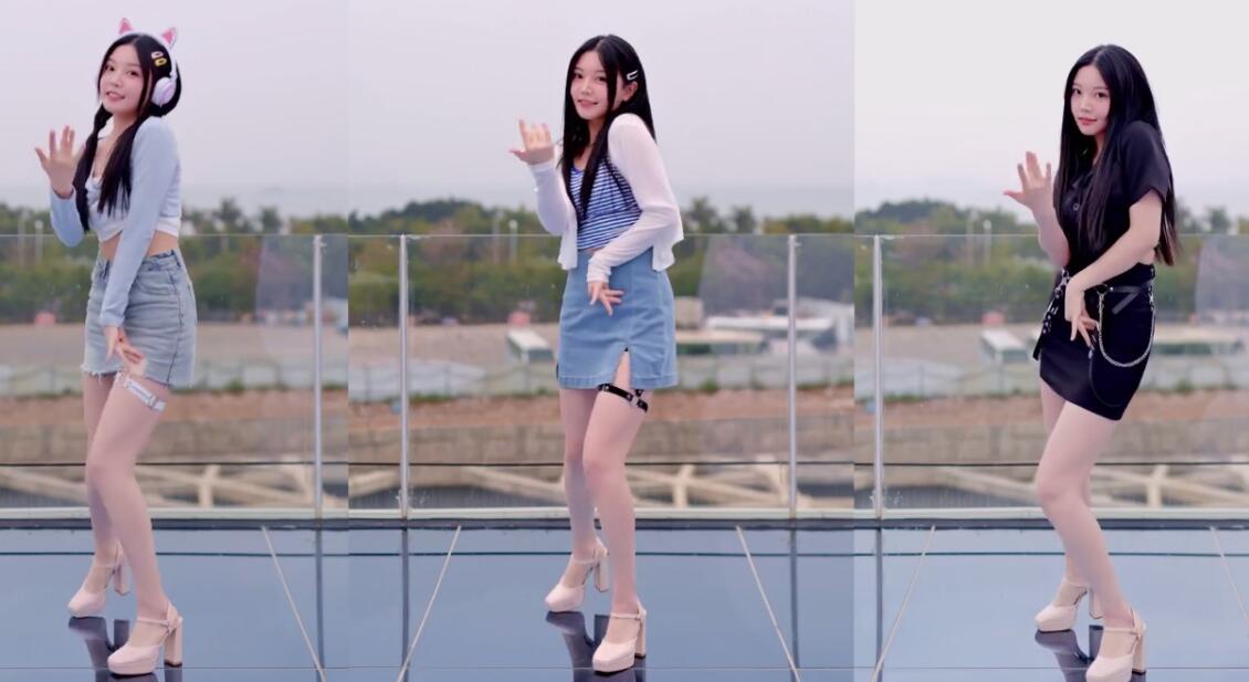 b站欣小萌6套换装跳舞白裙猫耳黑白腿环是心动的感觉