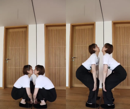 孙俪挑战贴墙蹲对镜子做动作秀出凹凸有致身材自曝练了好几年