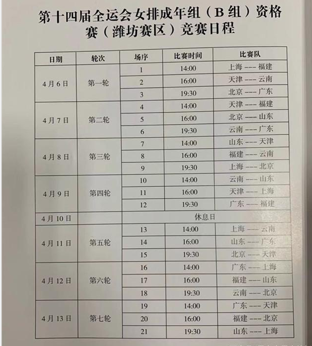 揭晓女排全运会赛程正式公布2大豪门之争成最大看点