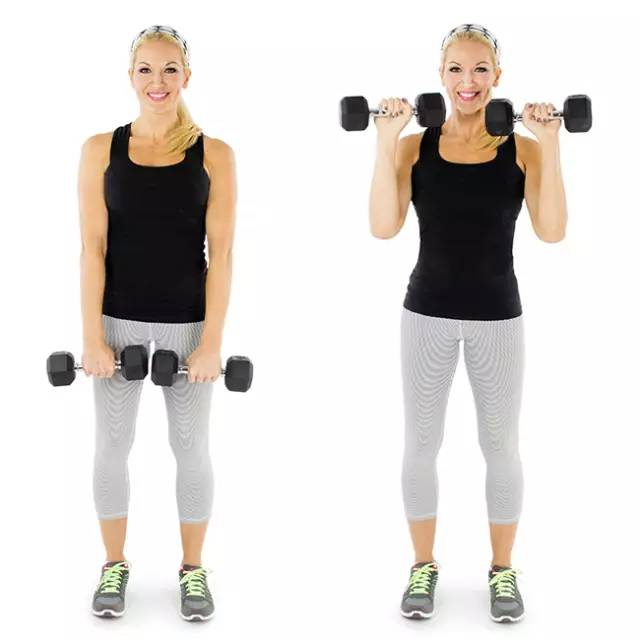 练习时把手臂放在身体两侧,让手臂夹紧身体,然后使小臂和大臂形成垂直