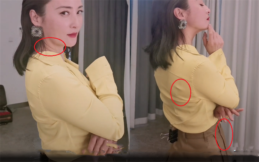 视频中的她小肚子微凸,宽松的上衣也掩盖不住她粗壮的胳膊,上臂把衣袖