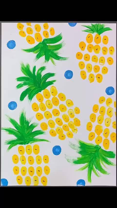 亲子手工,用手指就能画酸酸甜甜的菠萝,非常适合小盆友操作哦!