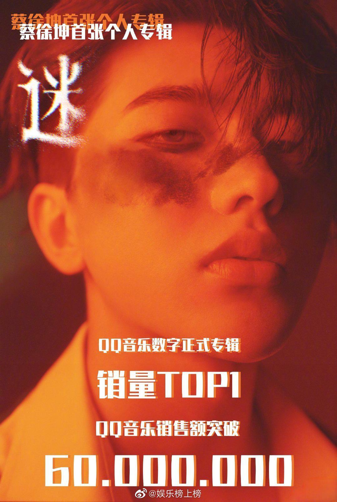 蔡徐坤新专辑《迷》上线后刷新了qq音乐数字专辑多项销量成绩