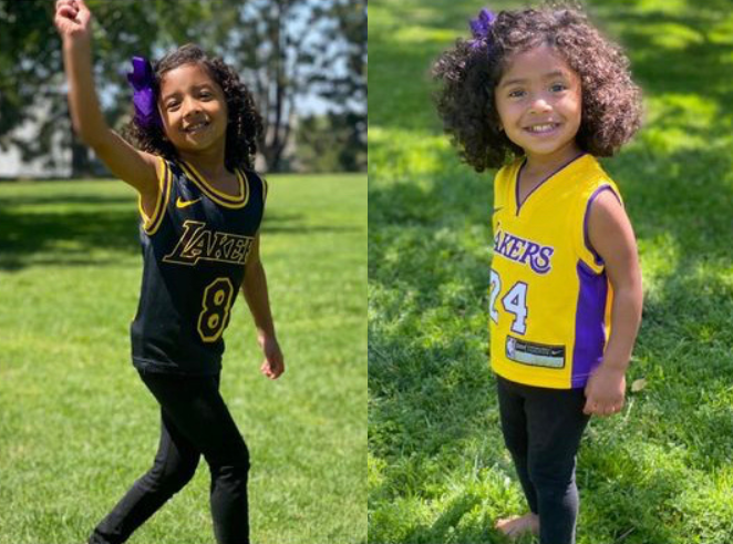 科比小女儿又长高快追上三公主穿湖人24号战袍瓦妮莎独宠