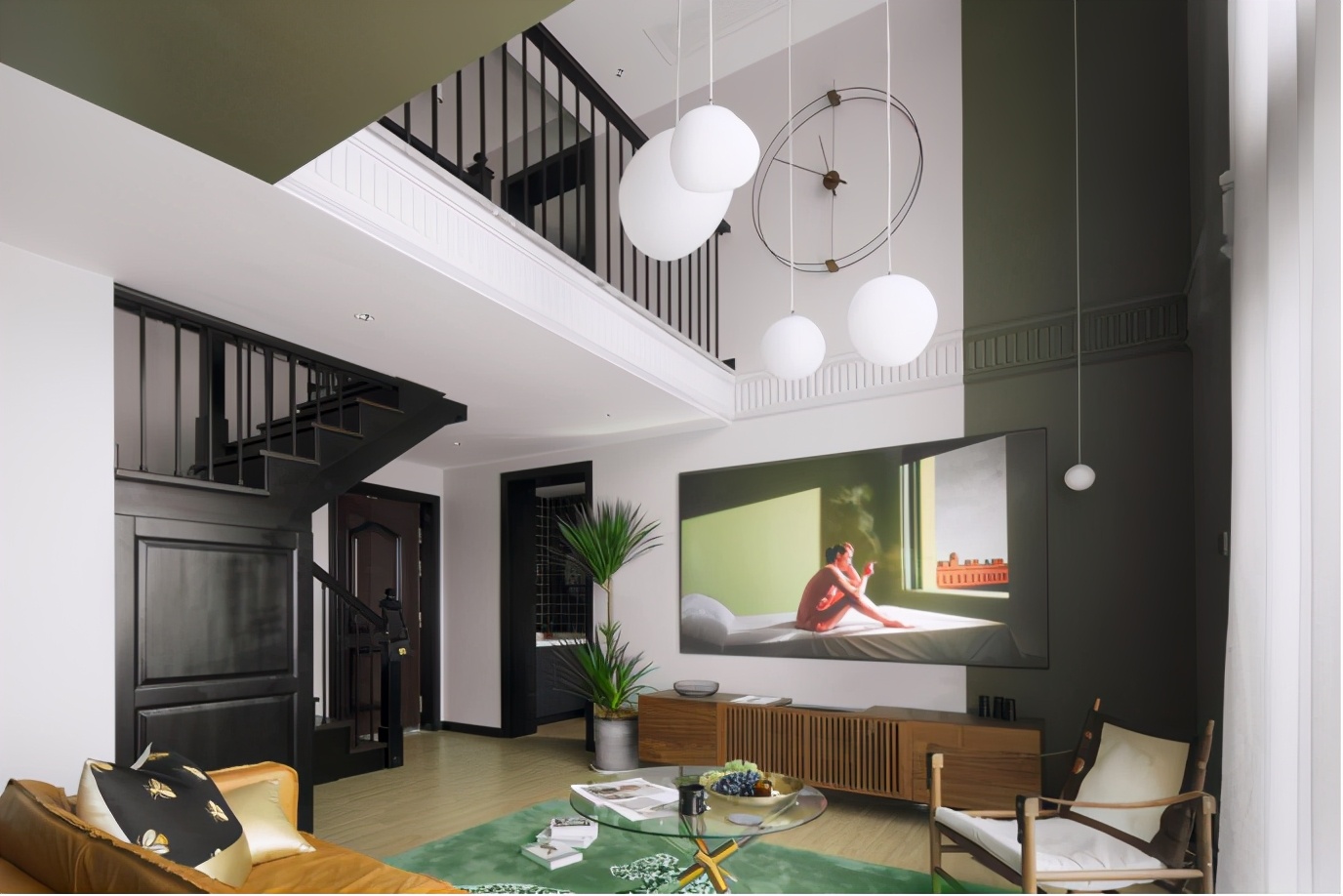 现代休闲复式,清新海岛风设计,客厅5米挑高很带感