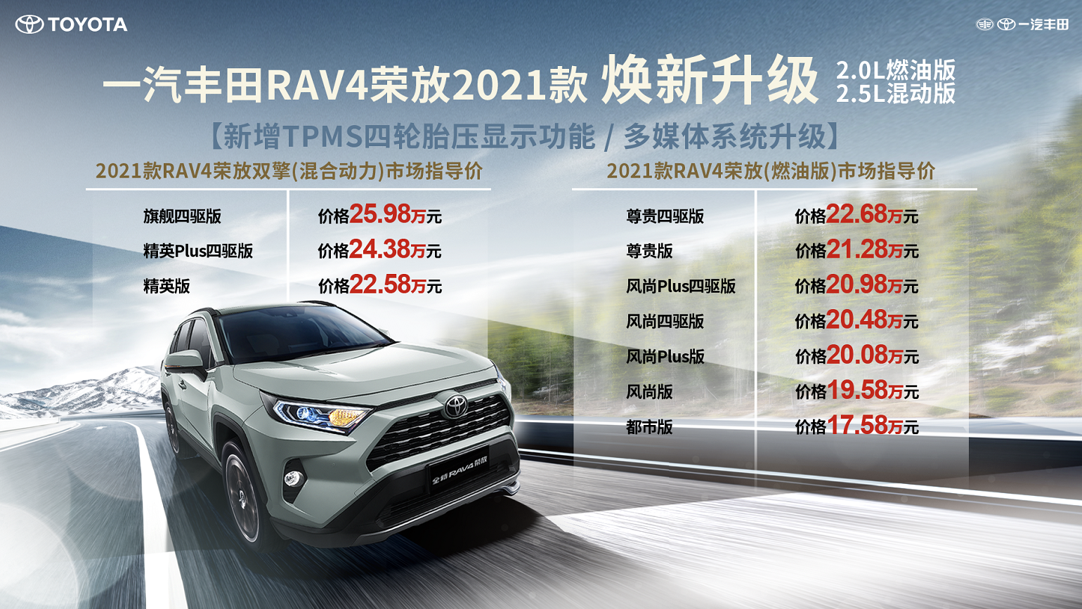 一汽丰田rav4荣放双擎e 上市 售价24.88-29.68万元