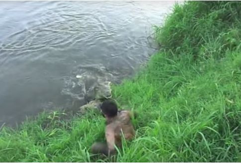 男子河边拍照被鳄鱼吓跑，没想到逃到高处后，不淡定了休闲区蓝鸢梦想 - Www.slyday.coM
