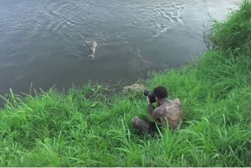 男子河边拍照被鳄鱼吓跑，没想到逃到高处后，不淡定了休闲区蓝鸢梦想 - Www.slyday.coM