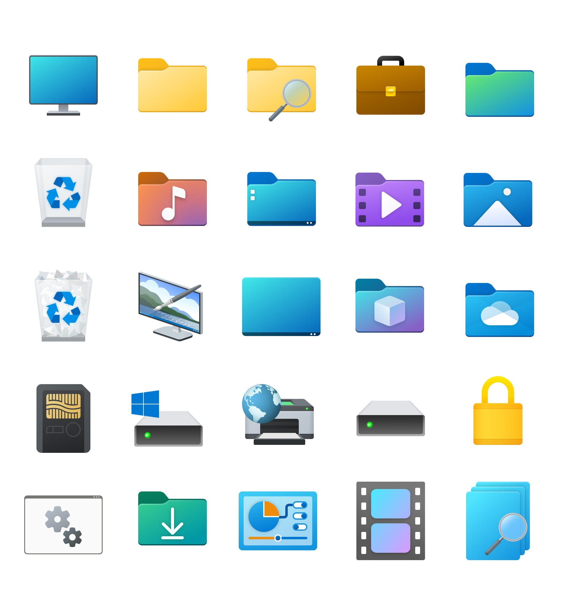 而win 10 21h2给人的第一感觉是图标彻底变了,桌面的"此电脑"和"回收
